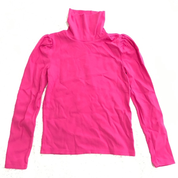 NWOT GAP Cotton Turtleneck Ruched Shoulder Girls XXL Women's S/M Hot Pink - Picture 1 of 6